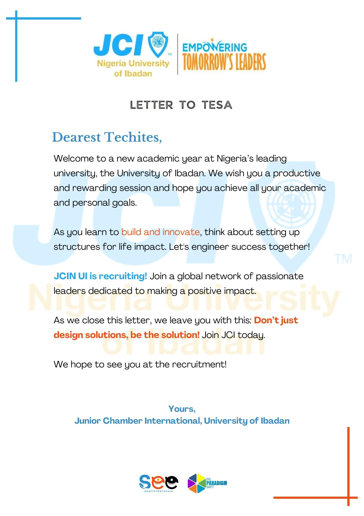 Letter to the Faculty of Technology