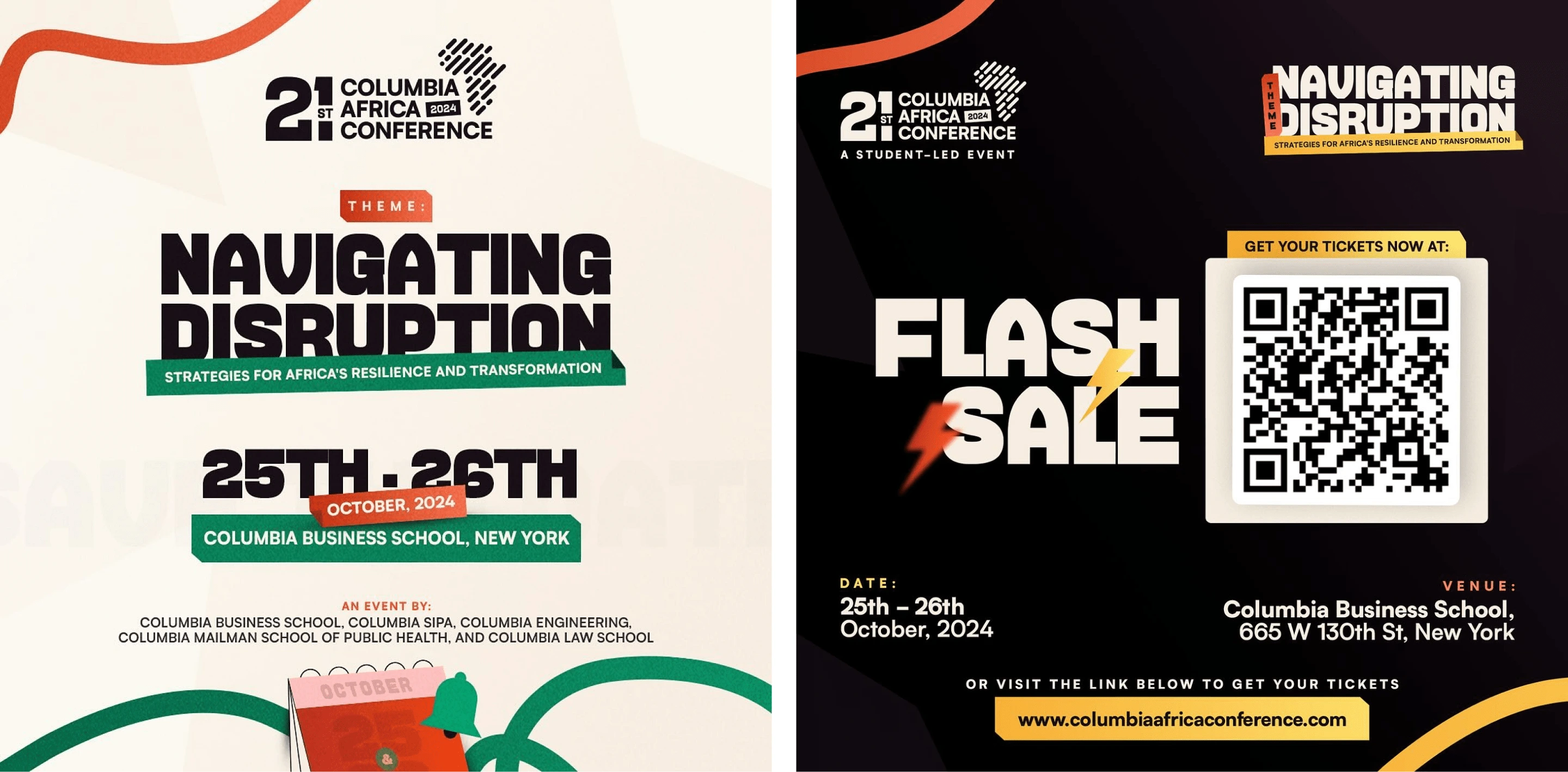 L-R: Save the Date Flyer for the event, Ticket Flash Sale Design