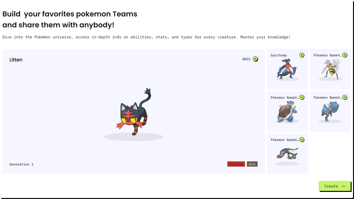 V1. Team builder with Pokemon