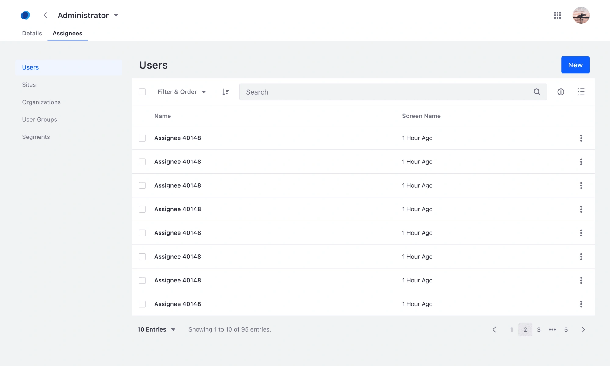 An updated version of the User Management panel in the Admin view showing all three improvement areas.