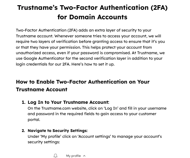 Set up 2FA on Trustname