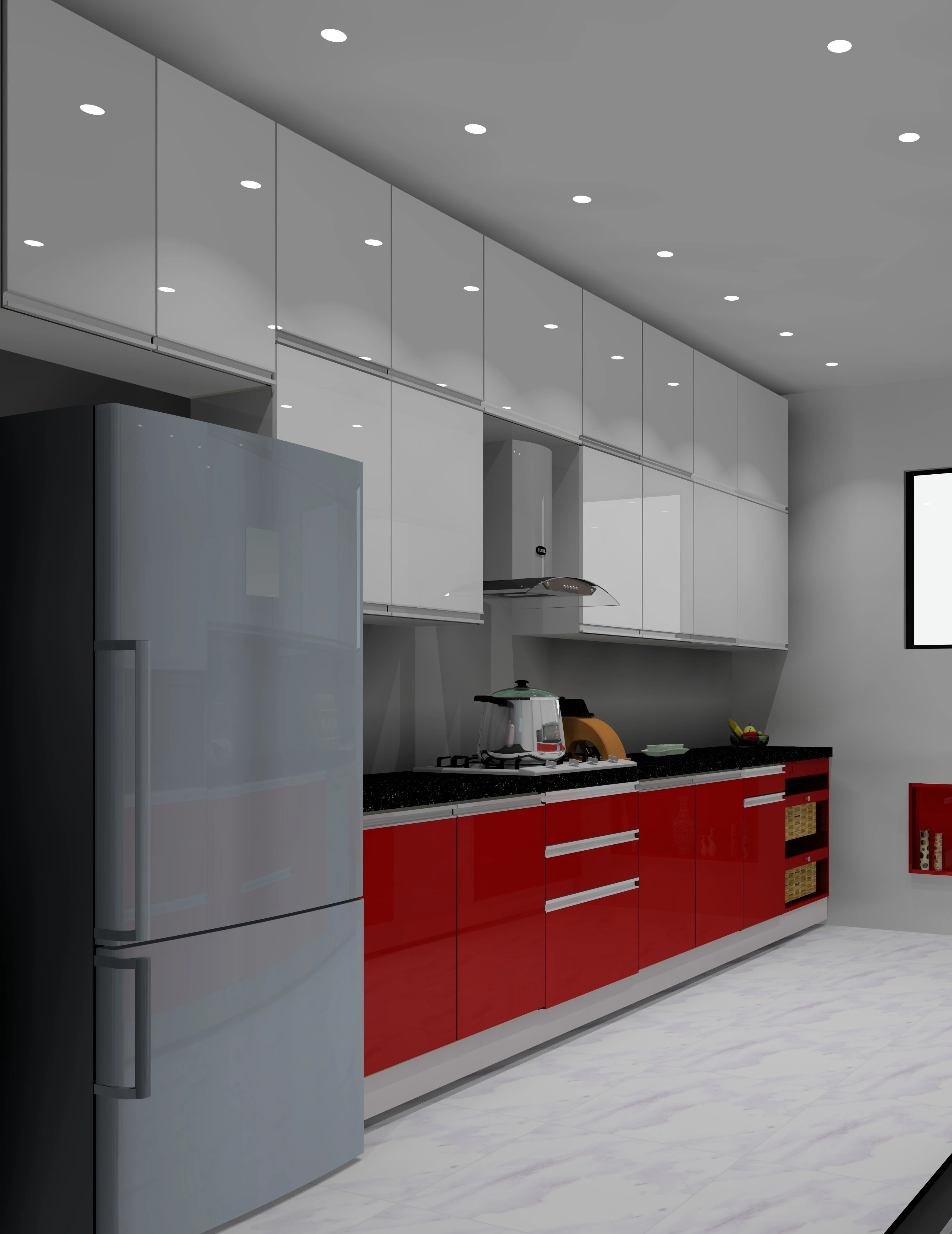 Dazzling red and white multipurpose kitchen 