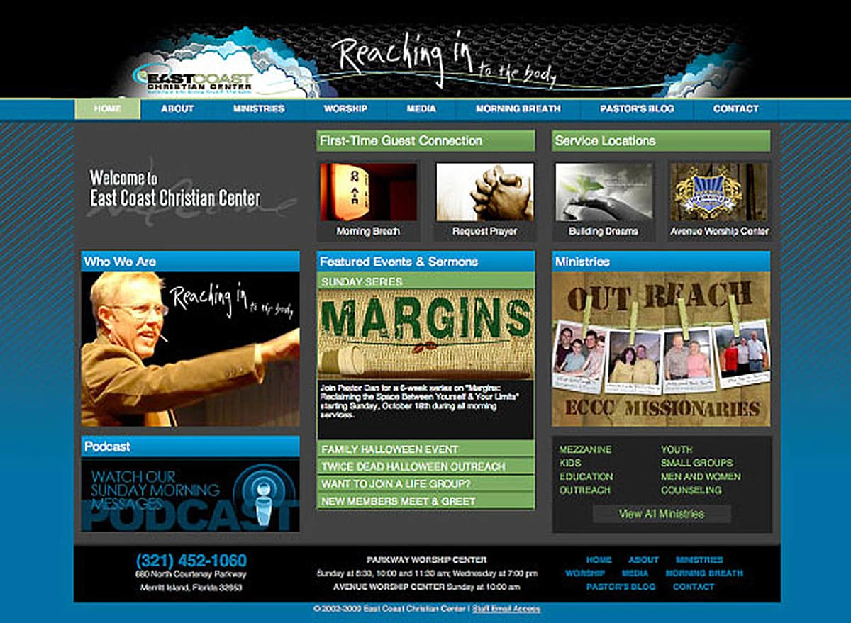 East Coast Christian Center homepage - 2002