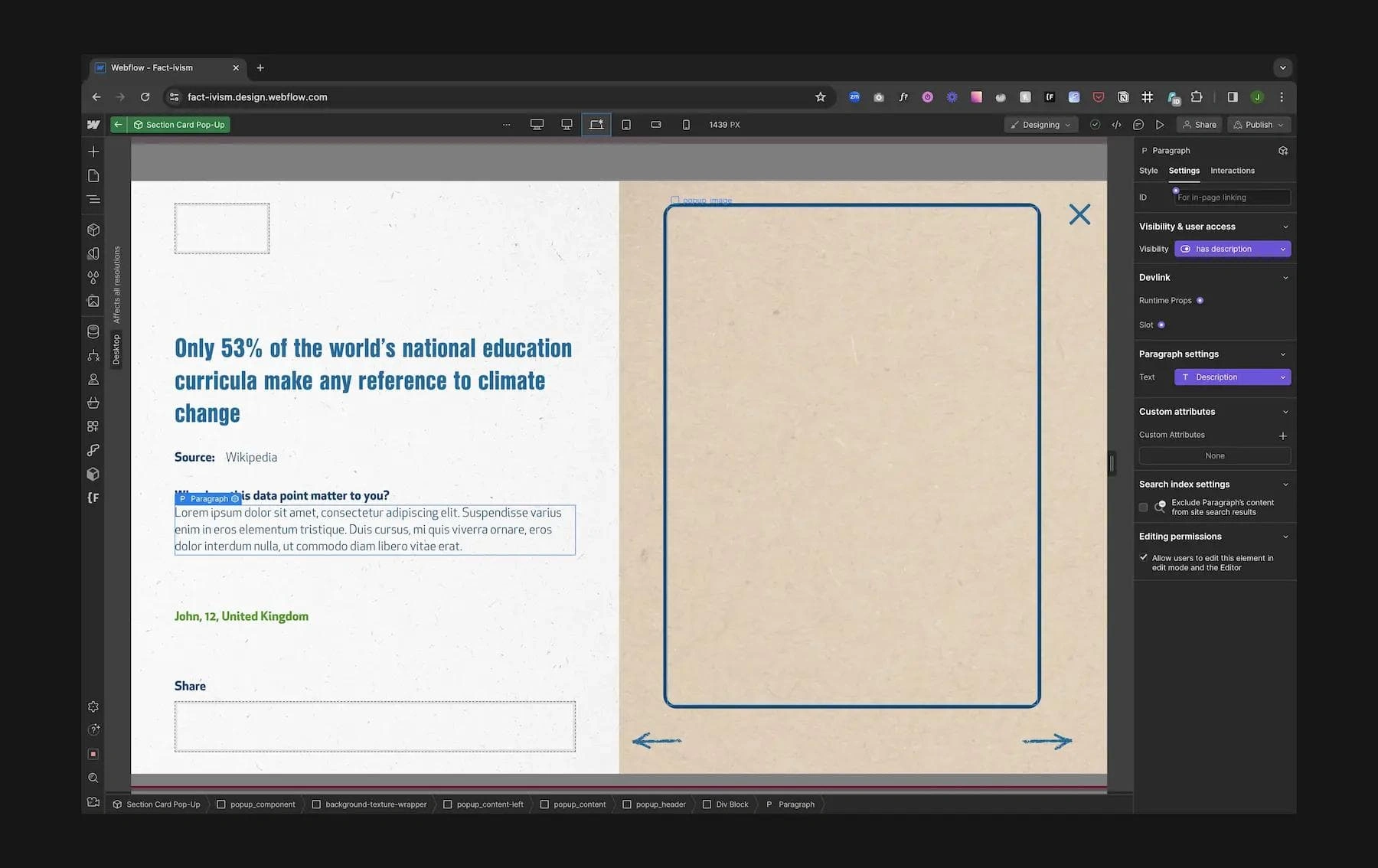 Webflow DevLink was used to speed up the development by visually creating components in Webflow and exporting them into code.