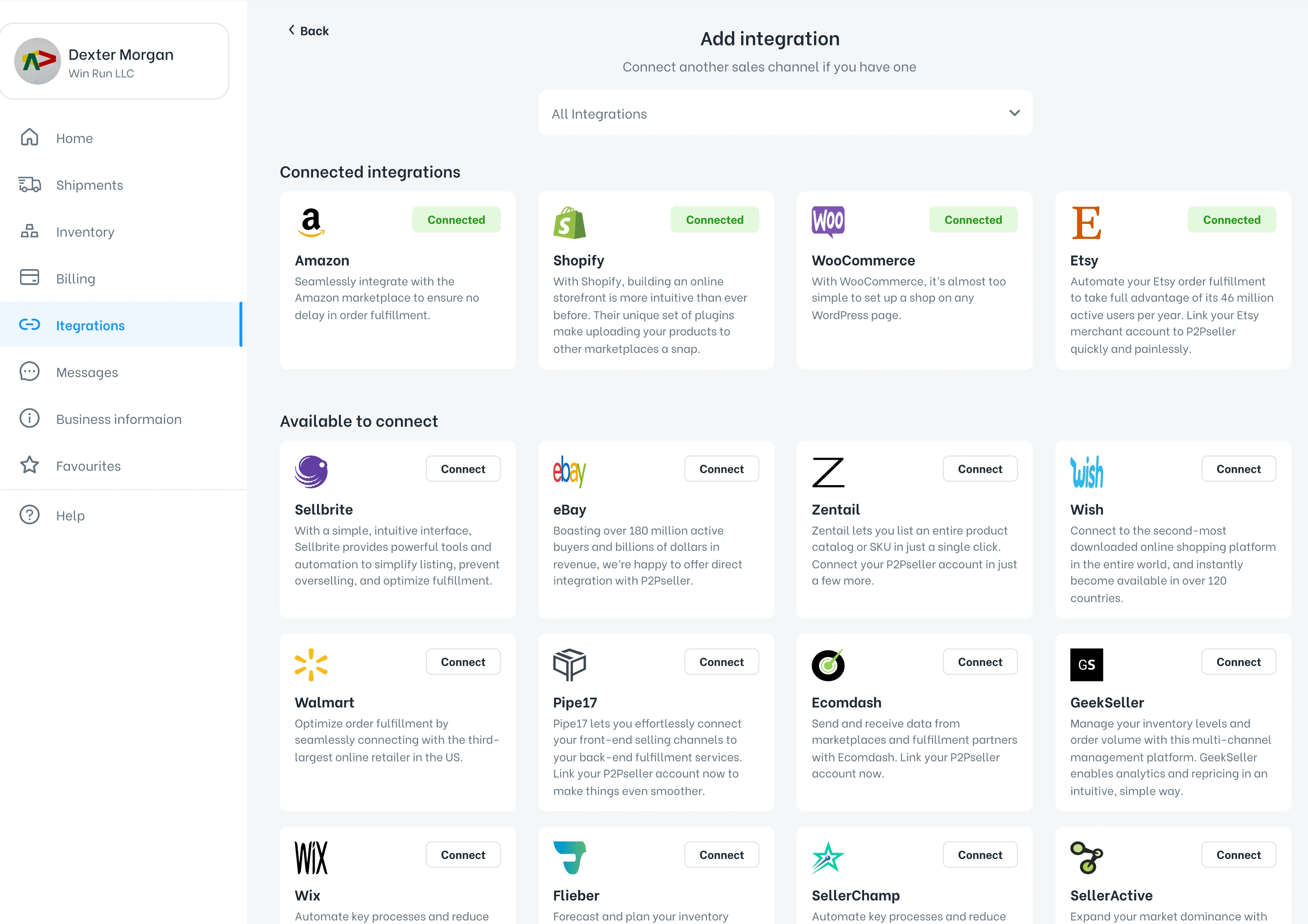 Integrations page