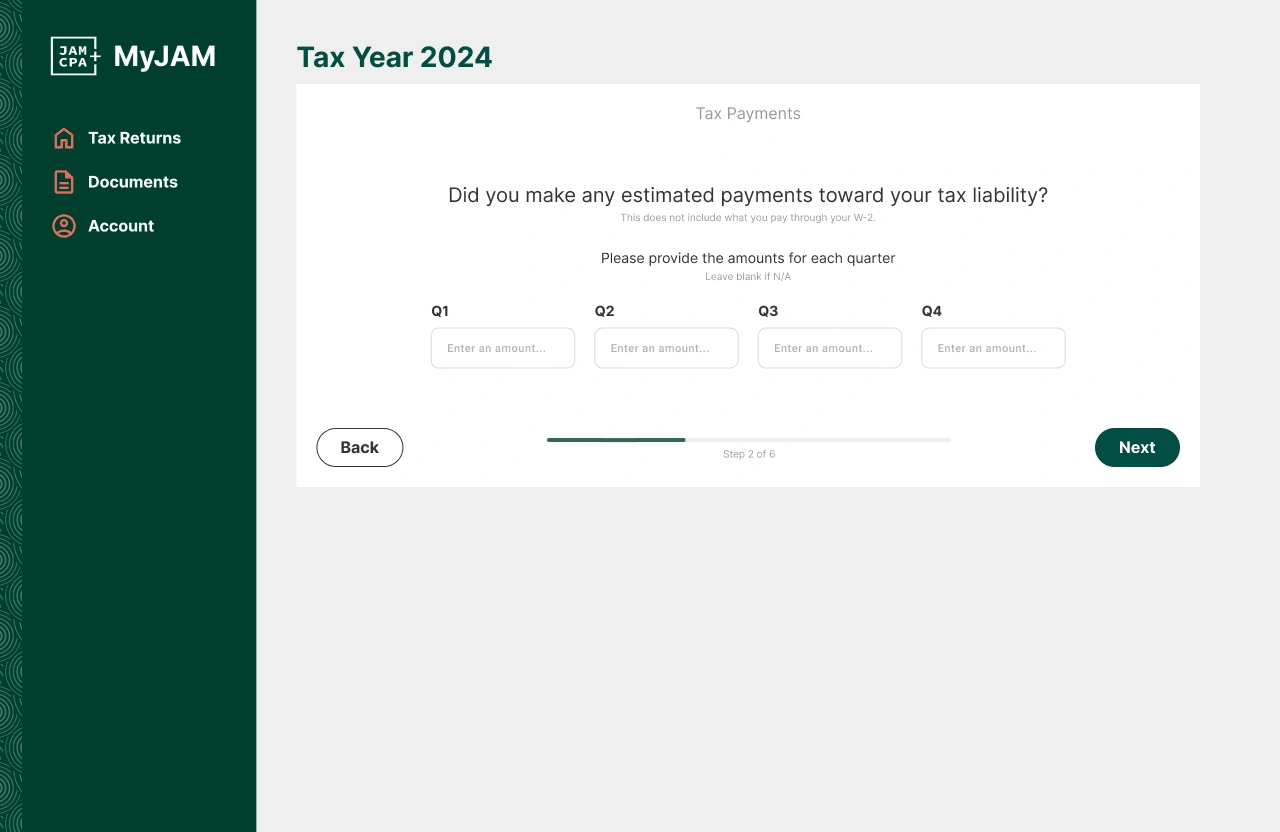 Example of client filling out their tax documents