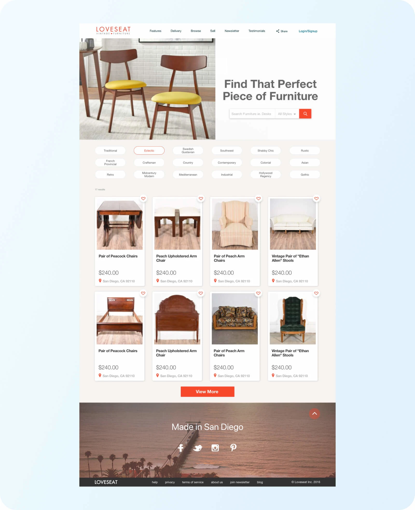 Landing page of the new Loveseat E-commerce site