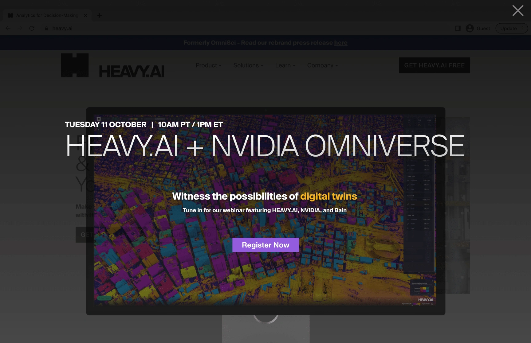 Landing page + Registration for HEAVY + NVIDIA joint webinar