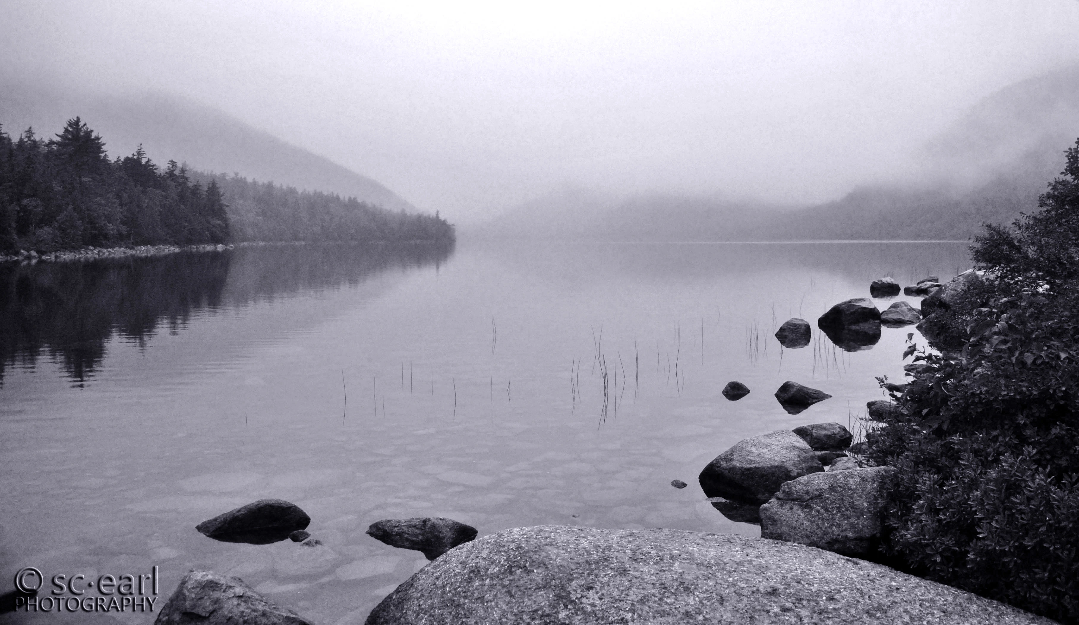 Fog at Jordan Pond in Acadia National Park, ME, USA