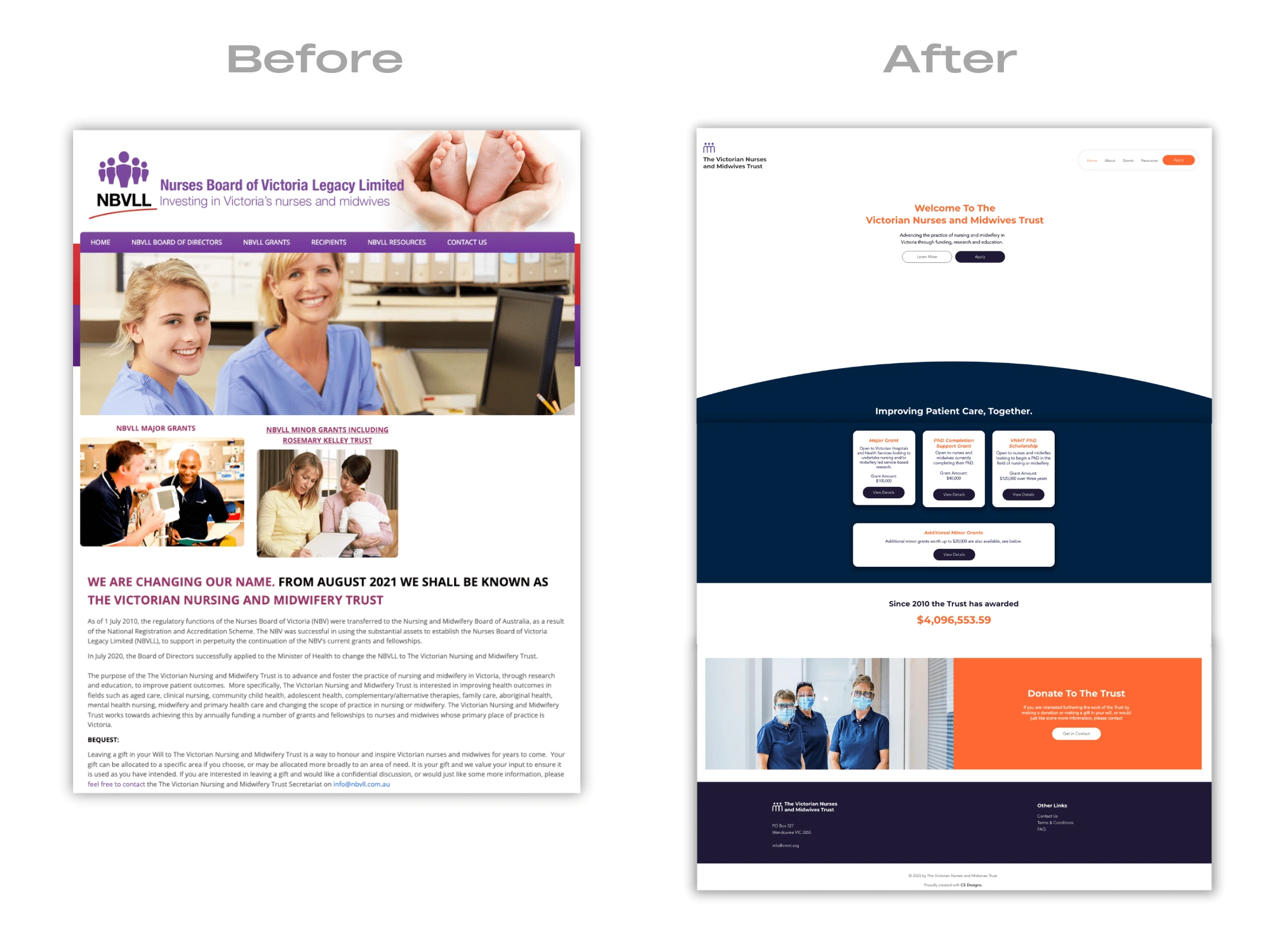 Before & After of the website.