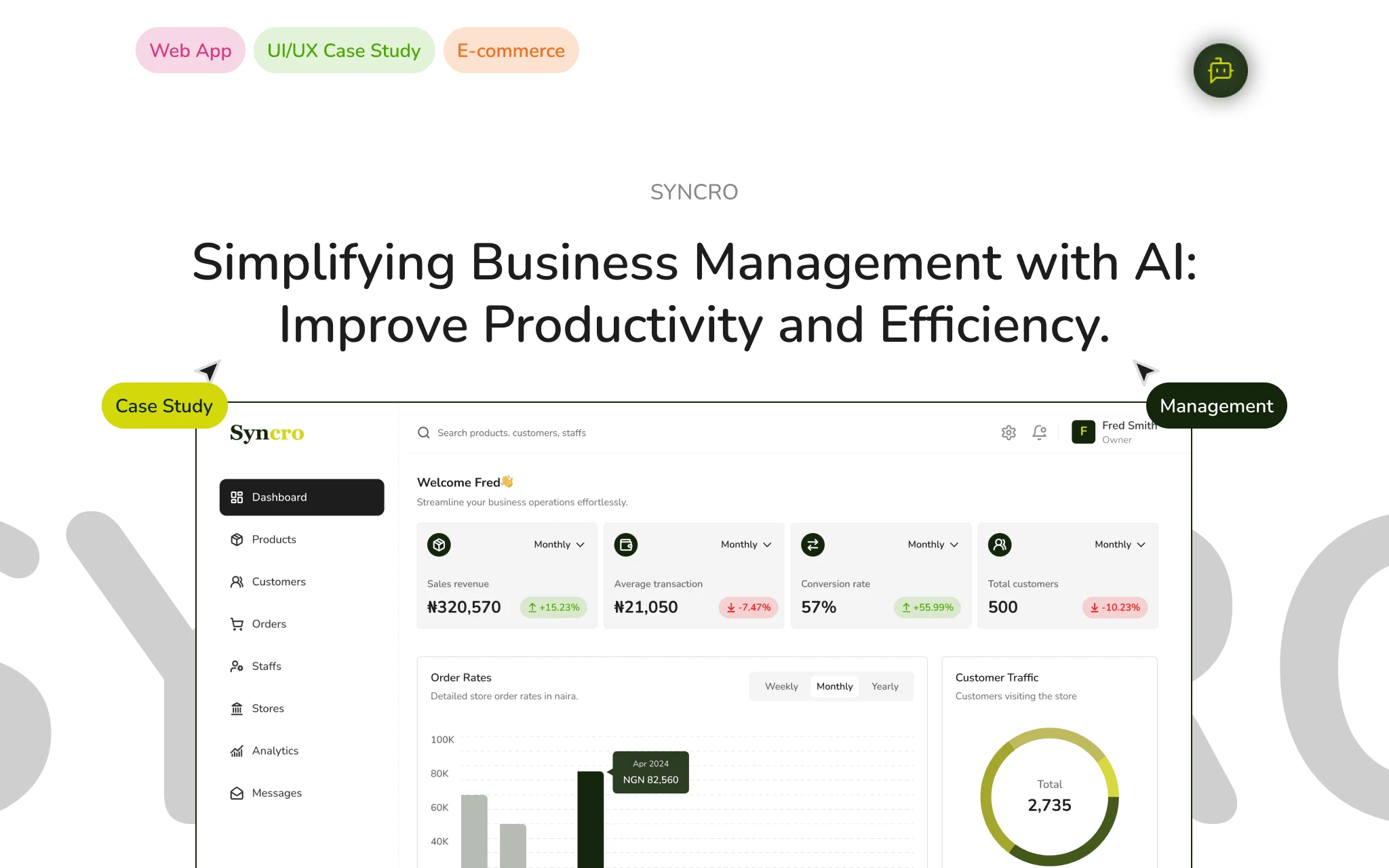 Syncro is an all-in-one business management platform that leverages artificial intelligence to simplify and streamline the daily operations of business owners such as order management, customer management e.t.c