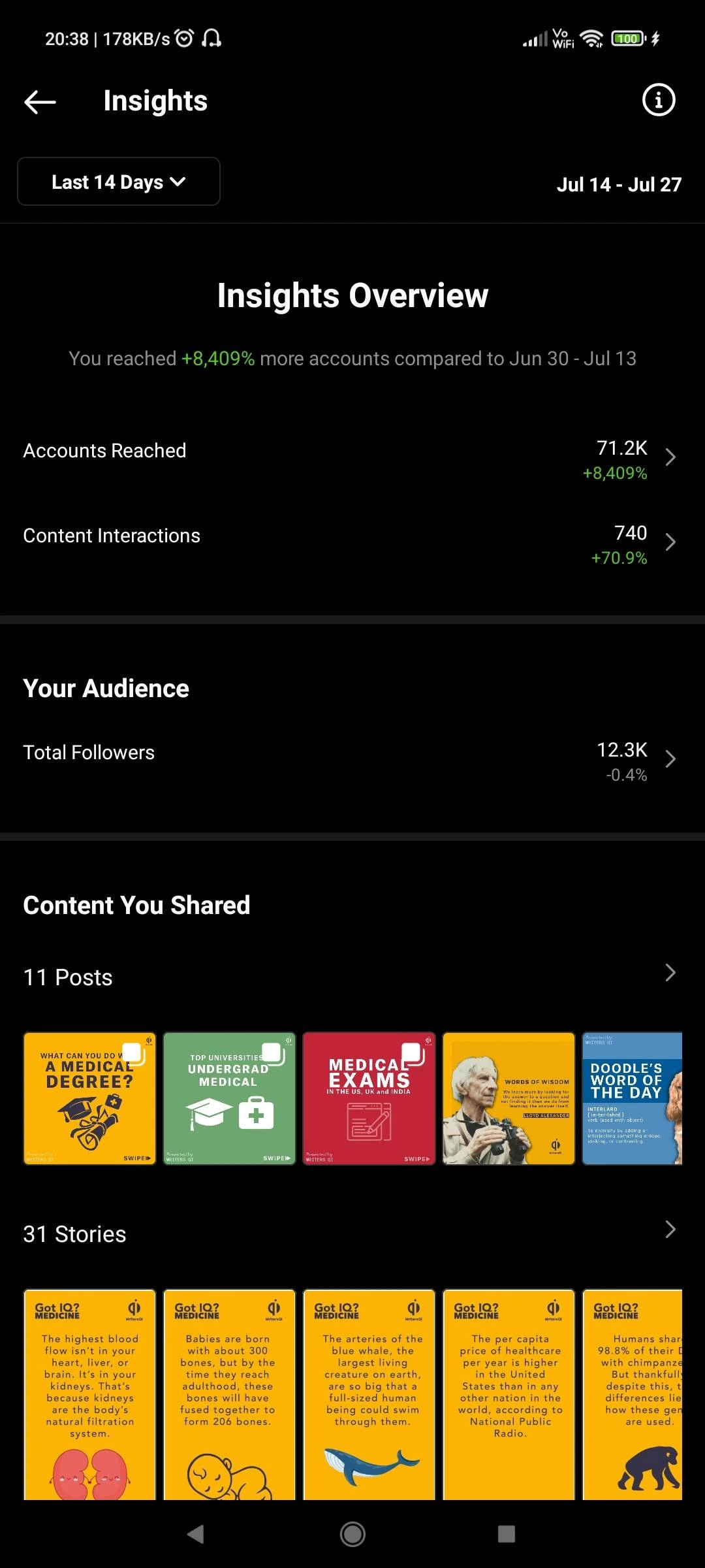 Instagram Account Insights after the strategy was implemented 📈