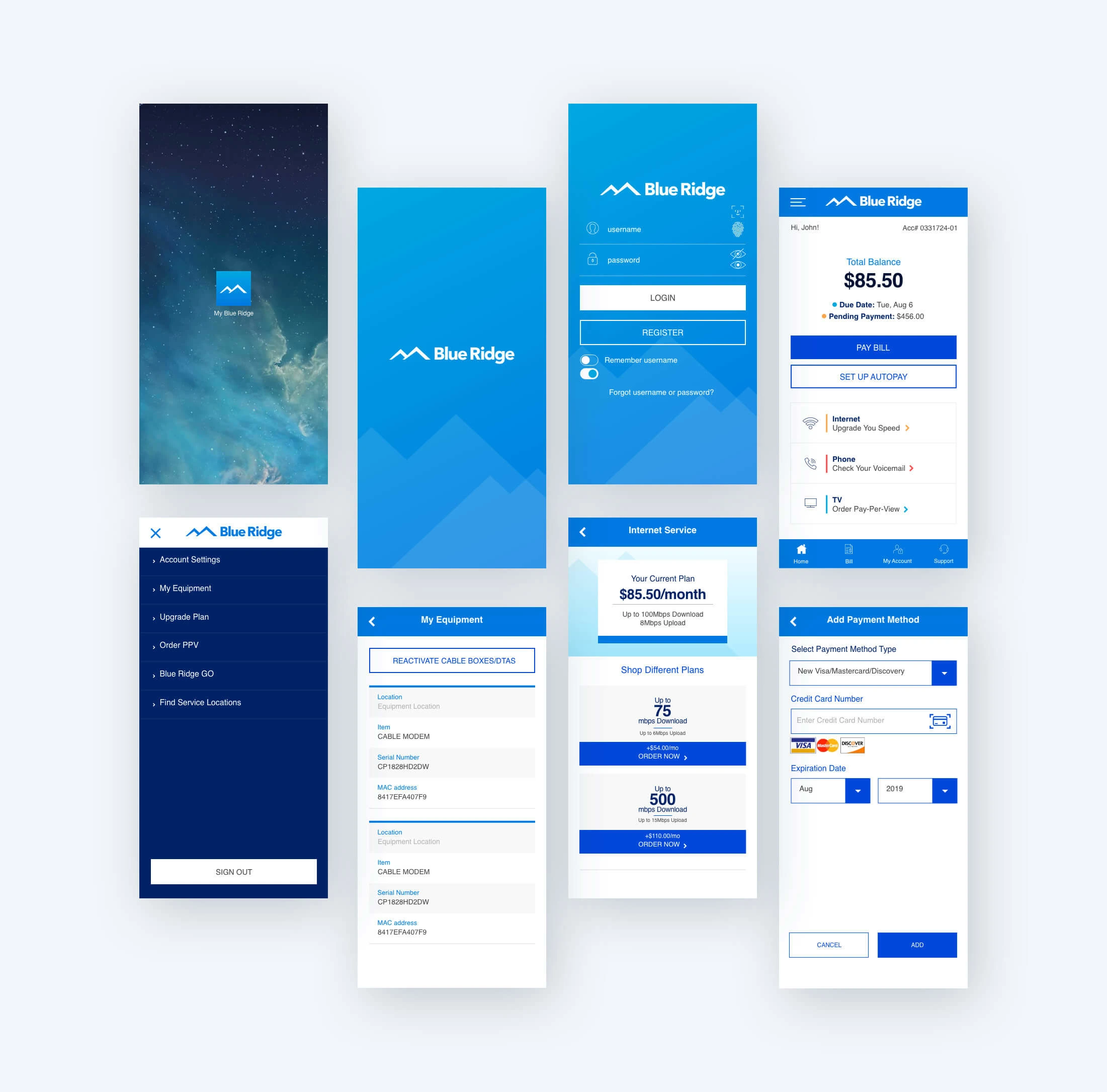 Blue Ridge | Mobile App Final UI Designs