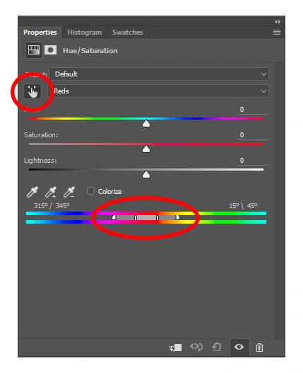 Hue & Saturation settings in Photoshop 