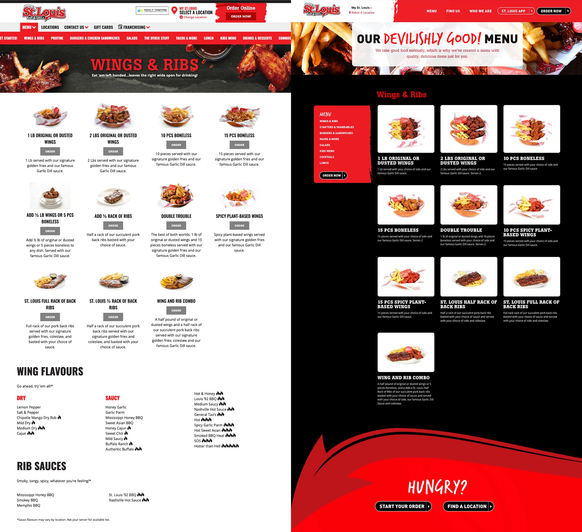 Previous menu page design vs. new design