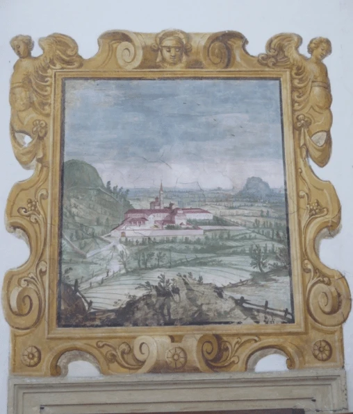 Fig. 3. L. Pozzoserrato, affresco con Abbazia di Praglia e cornice