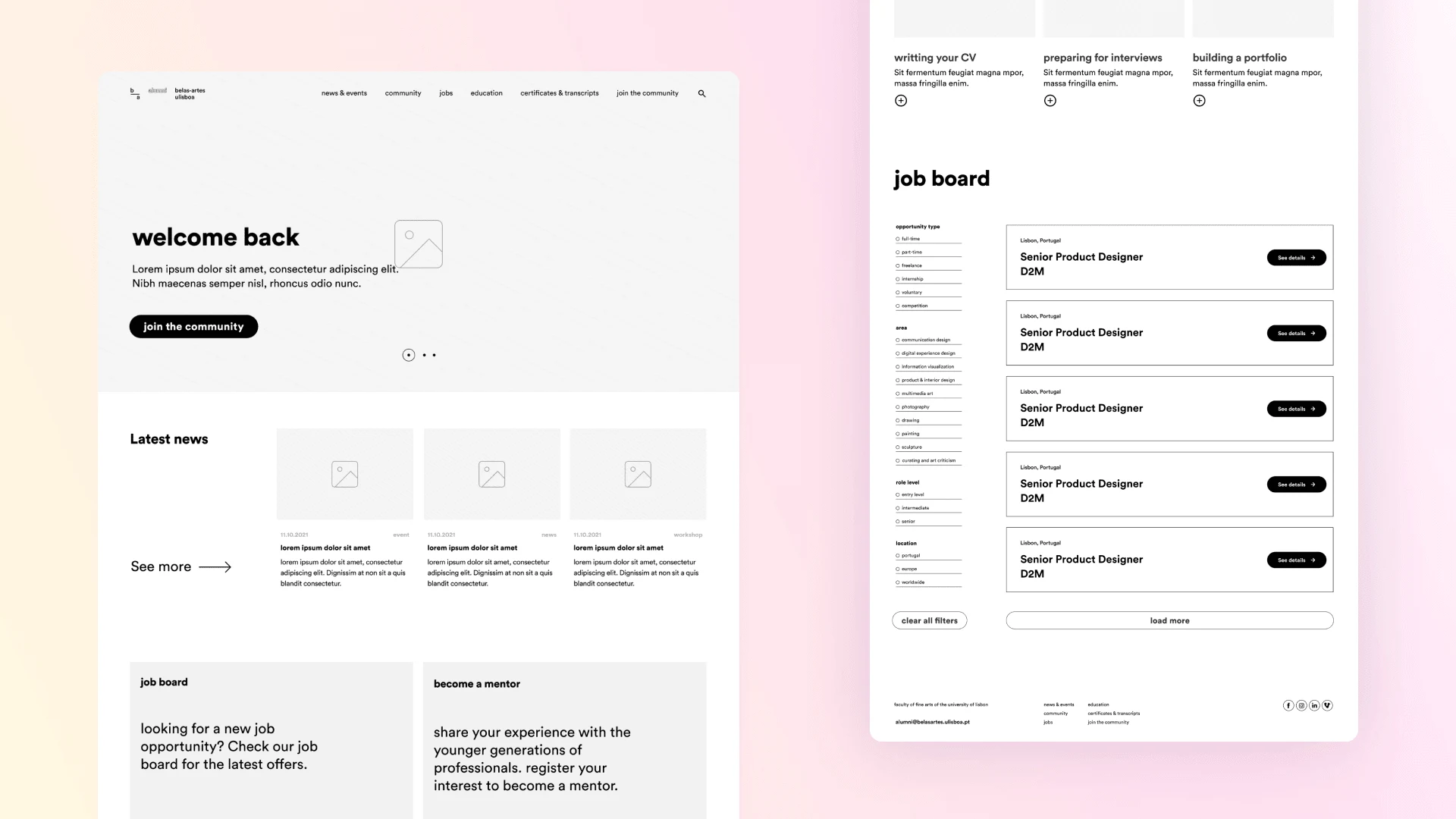 Wireframes that were used as a base for the final layout