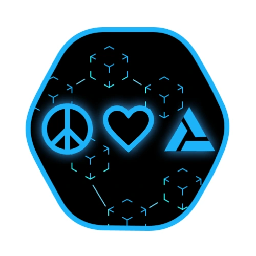 "Peace, Love, and Web3" / This is a sticker I threw together for Alchemy University's First Designer's Guild Emoji and Sticker contest.  I was runner up. 