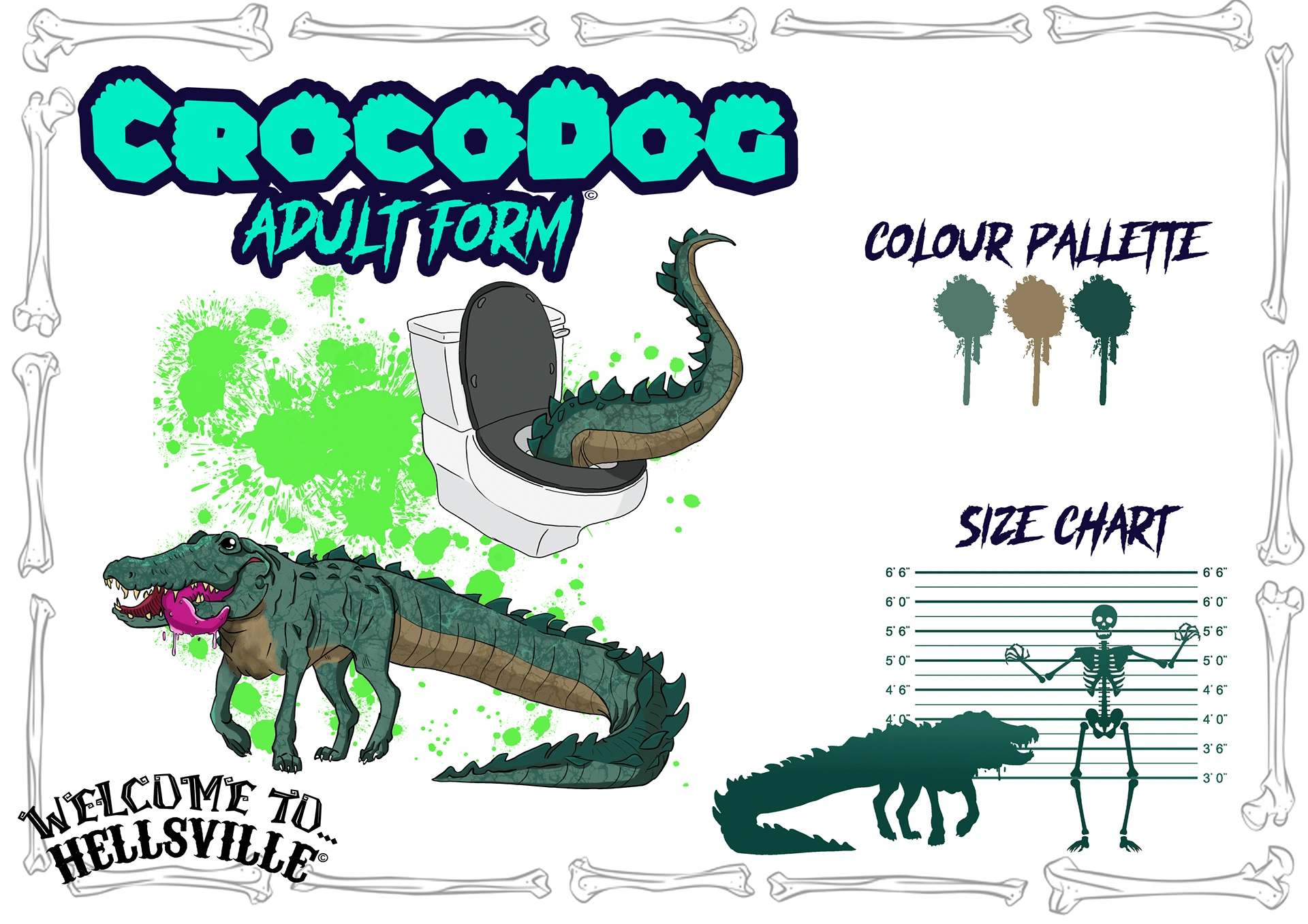 Character reference sheet for adult form CrocoDog