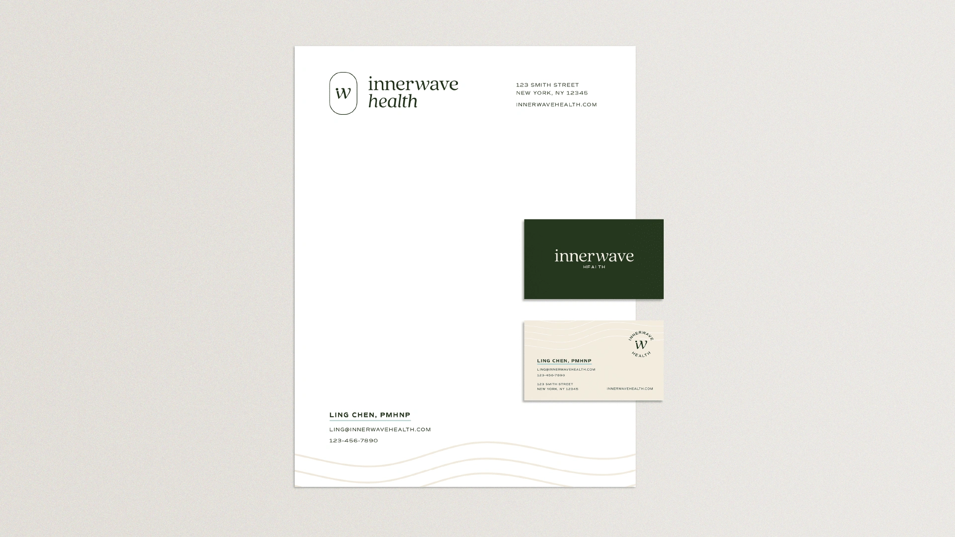 Innerwave Health's Letterhead and Business Card