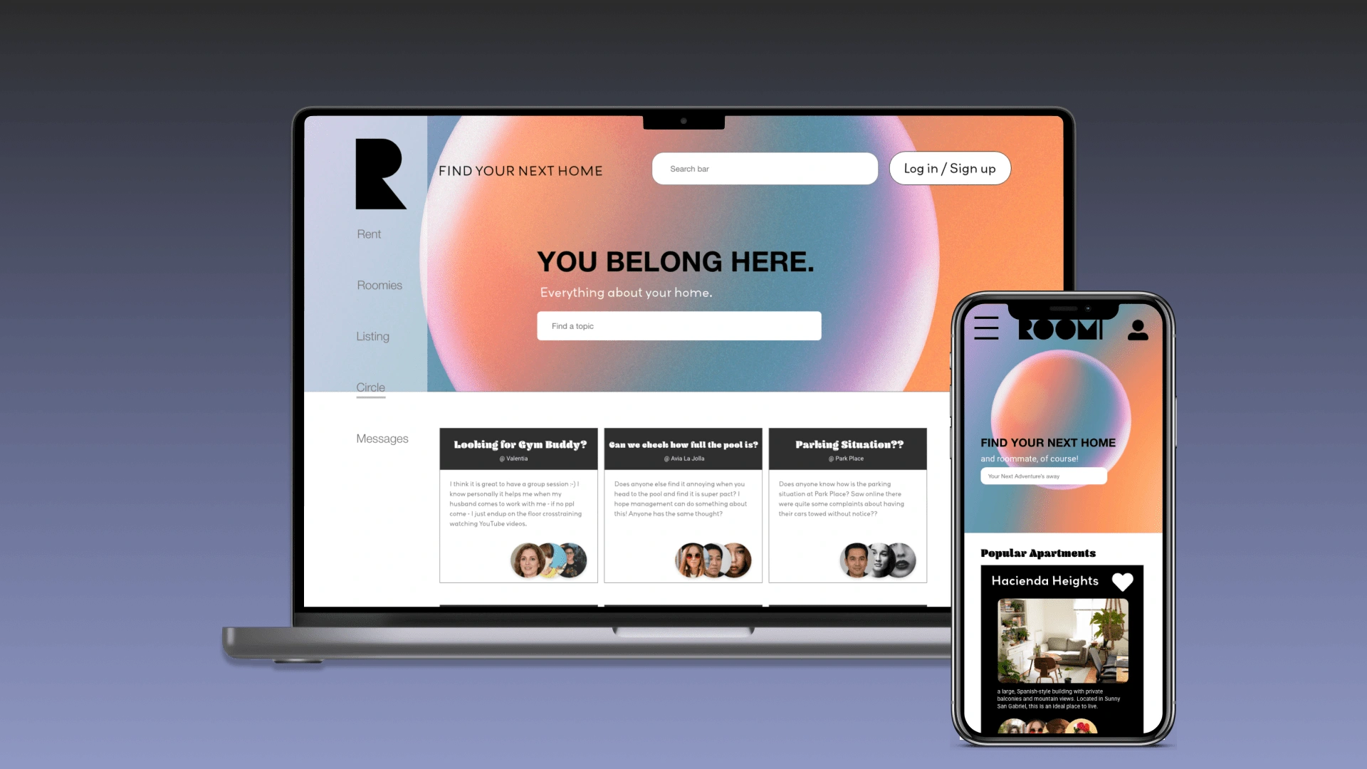 Hero Image of Website version and a mobile app version of Roomi