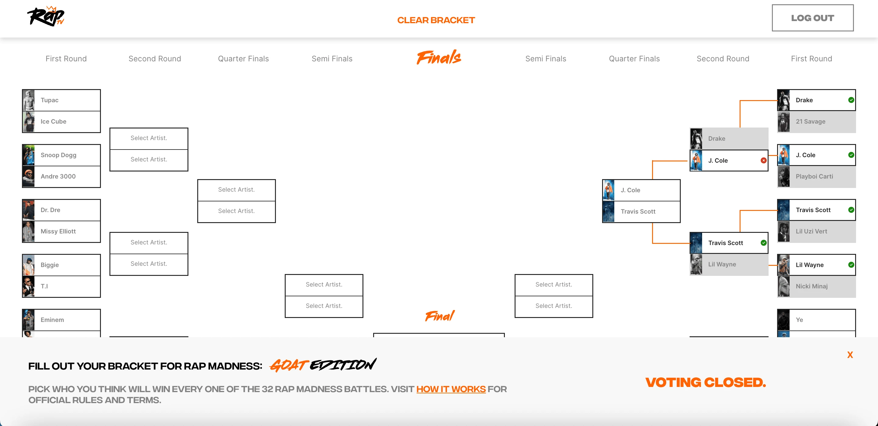 Desktop view of an incomplete bracket.