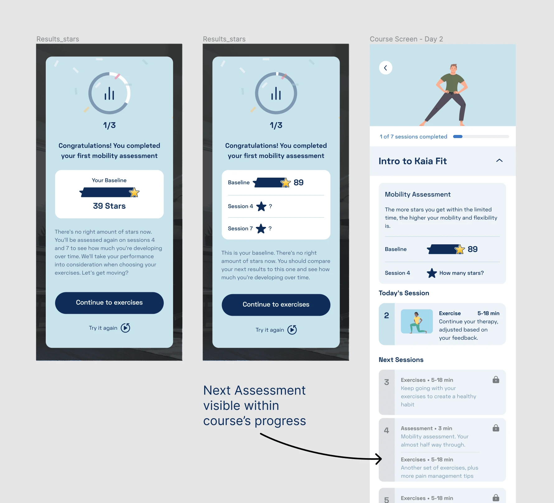 Version tested with users showing assessment within courses