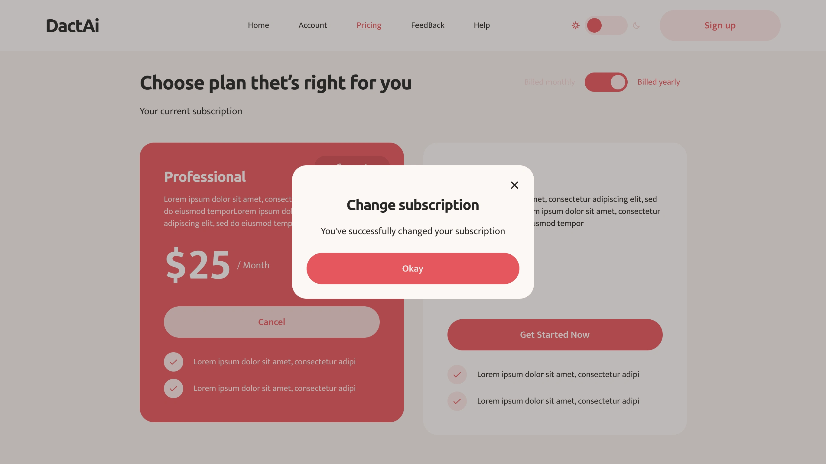 Subscription page