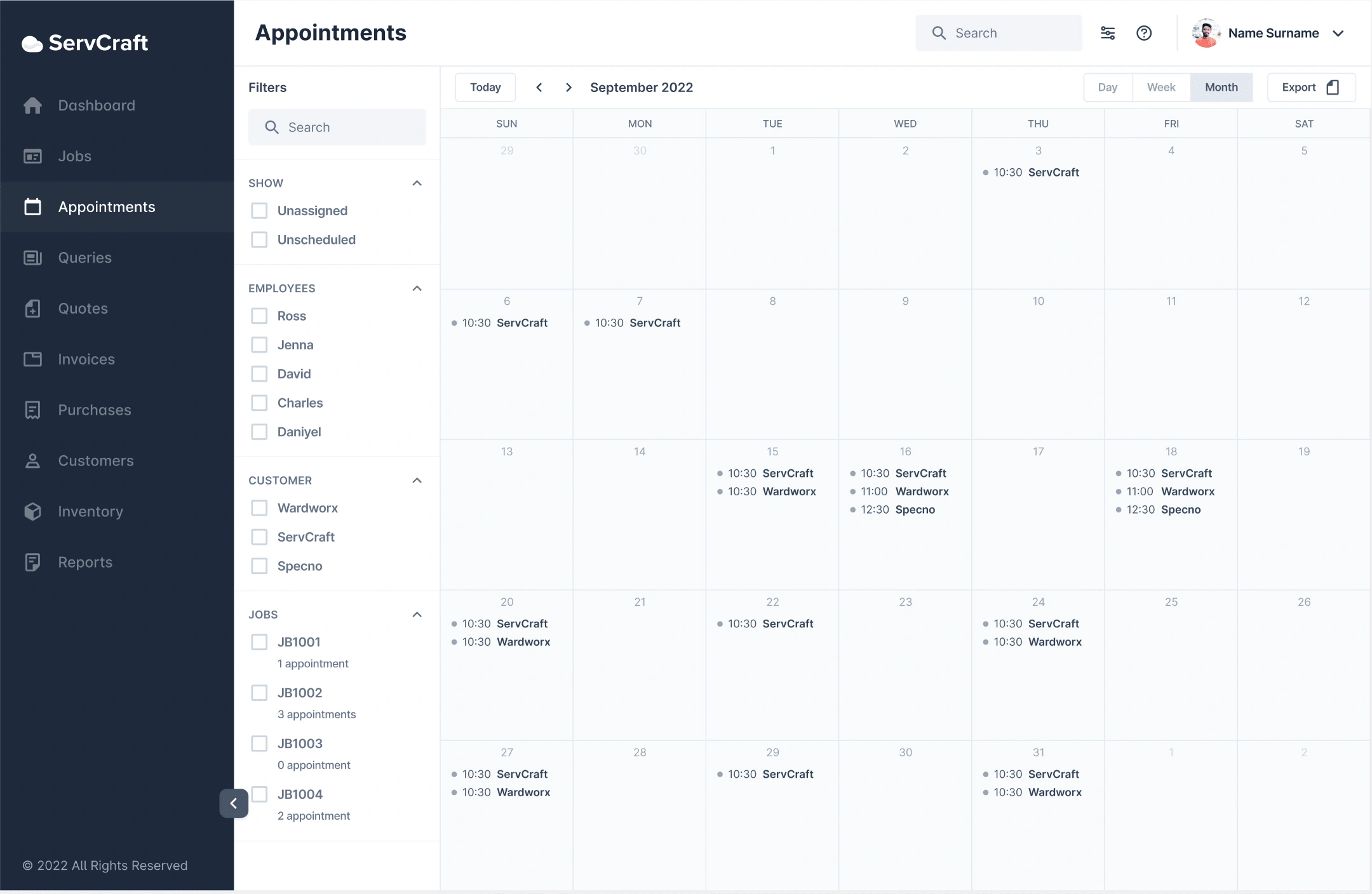 The "Appointments" destination wireframes.