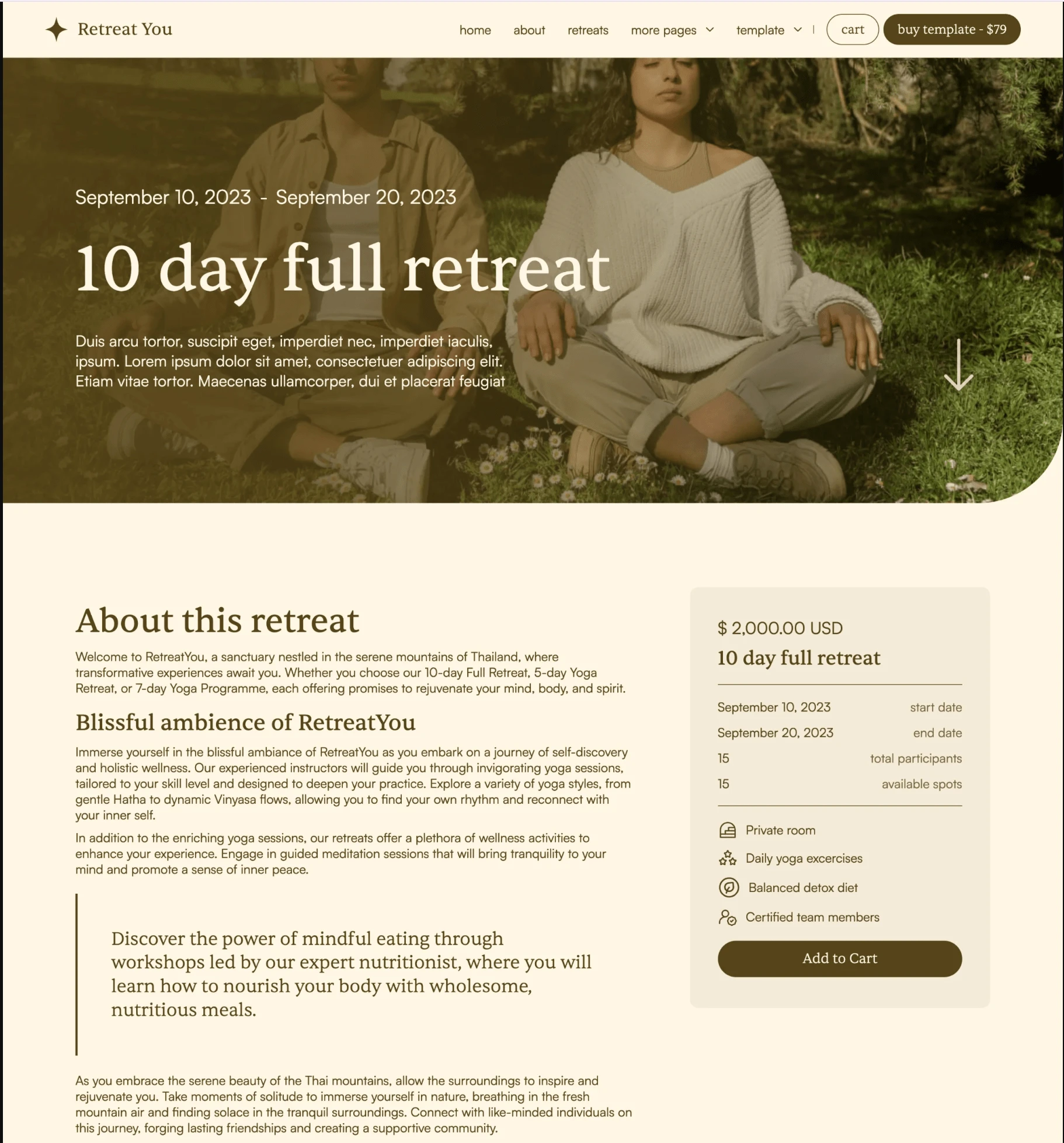 Retreat Product Page