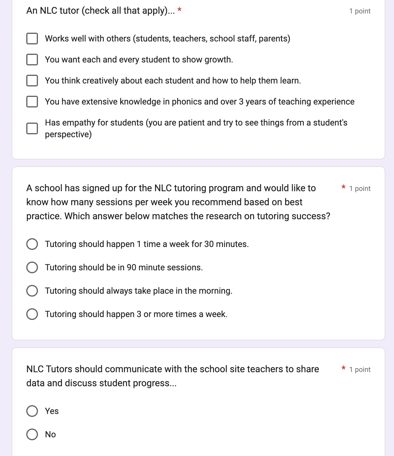 Google Form Quizzes to Check for Understanding