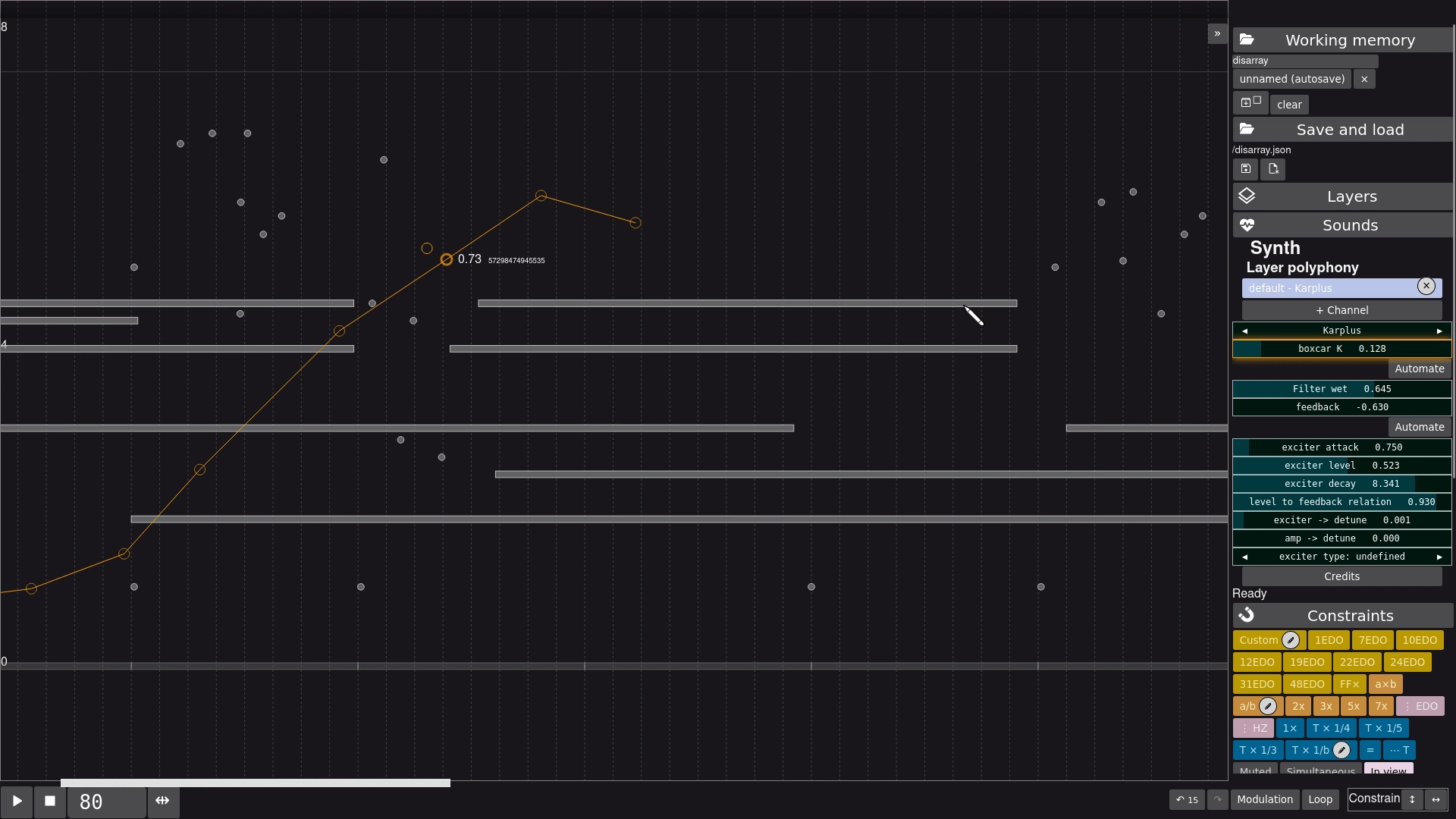 Piano roll: Automating a parameter (in dark mode)