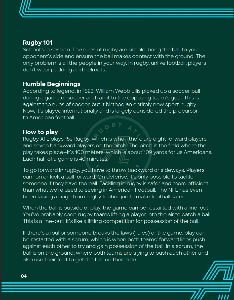 Excerpt from Rugby ATL's Media Kit