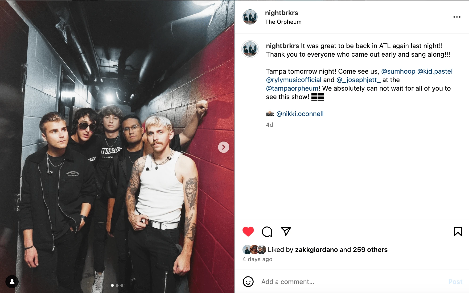 Instagram carousel following a set of shows on tour.