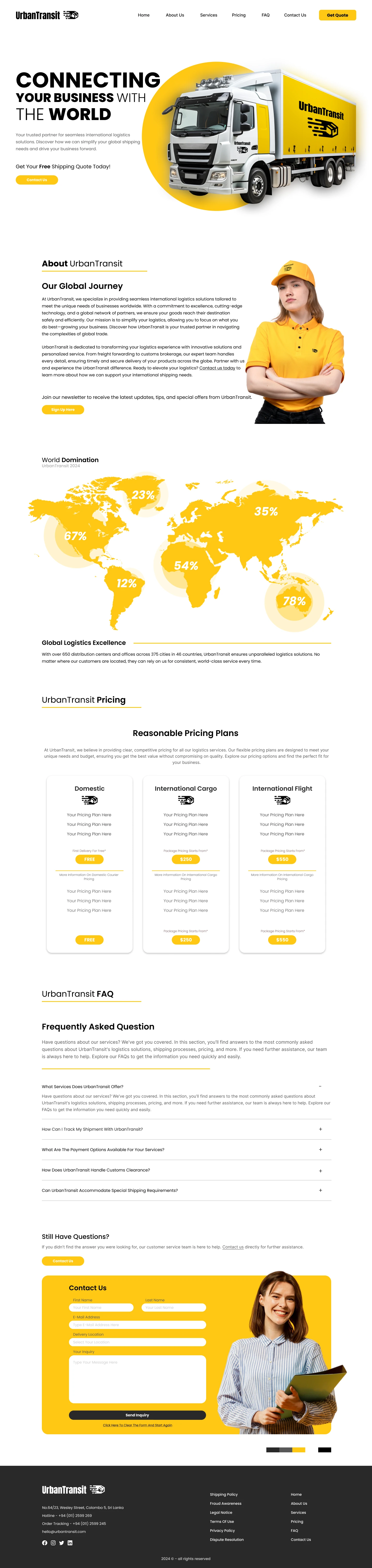 Sample Web UI/UX design for UrbanTransit Logistics