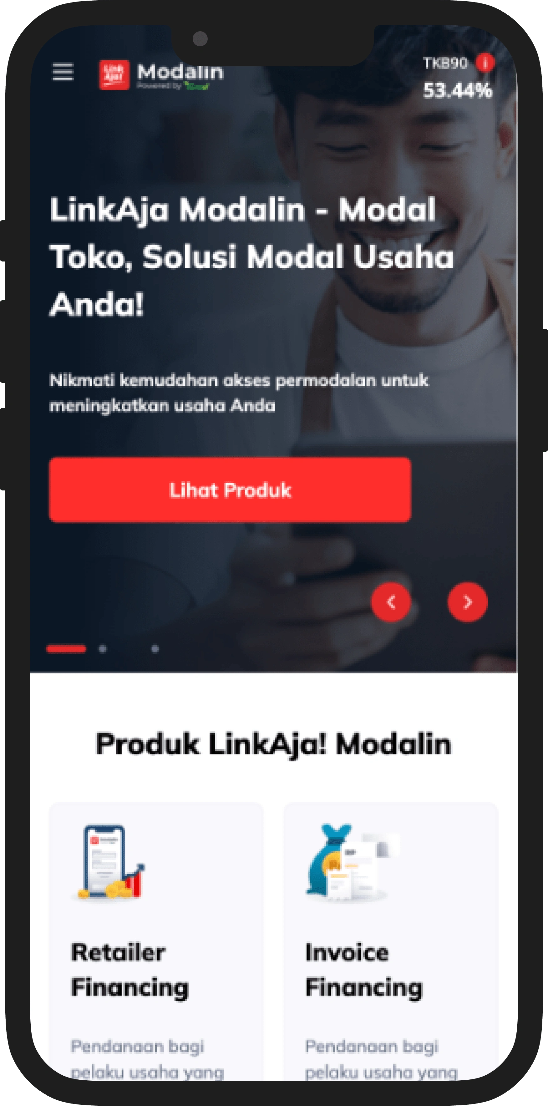 LinkAja Modalin mobile website view