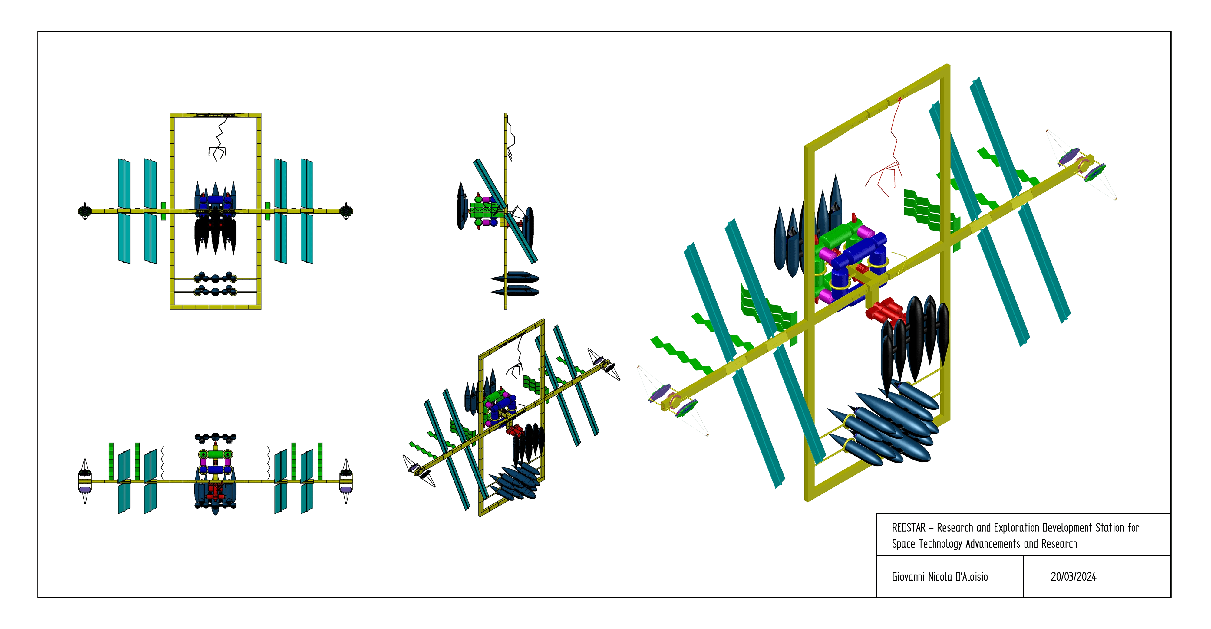 Several planes of a REDSTAR space station, with several Spectre multipurpose spacecrafts.