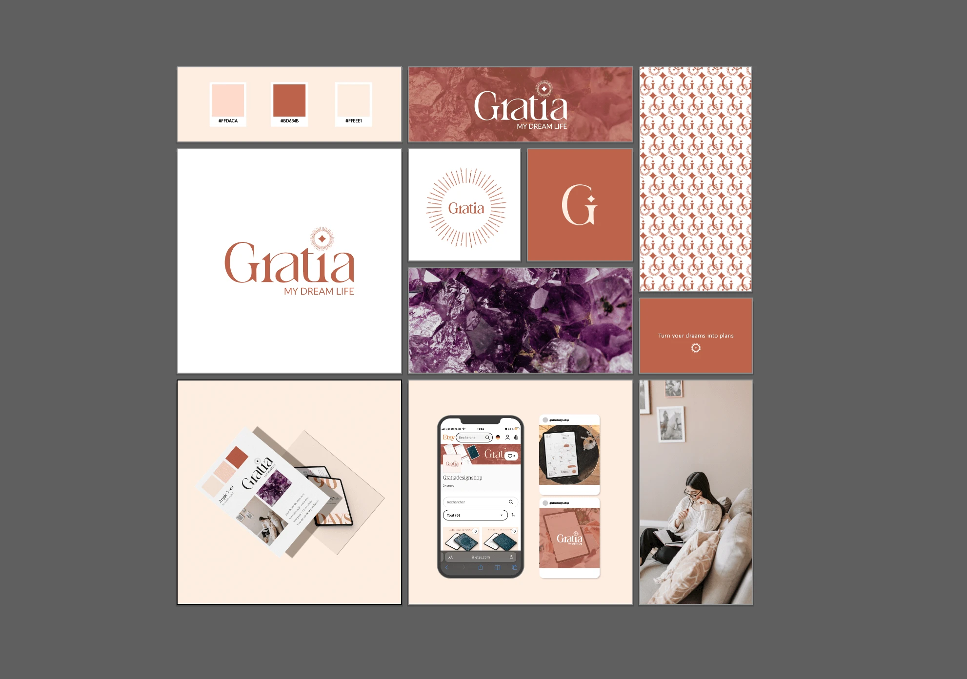 The final brand board for Gratia