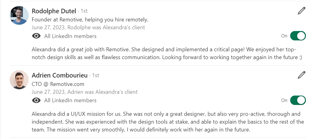 Client feedback