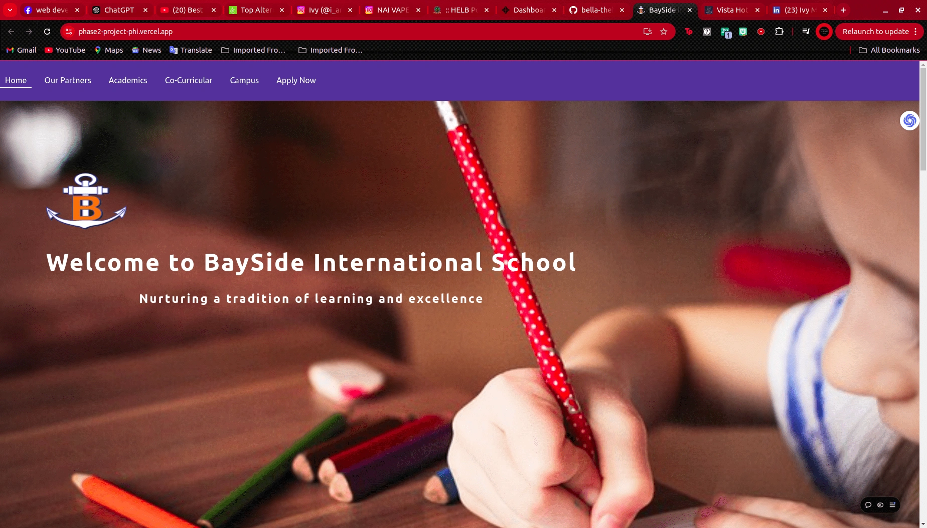 Bayside International school website