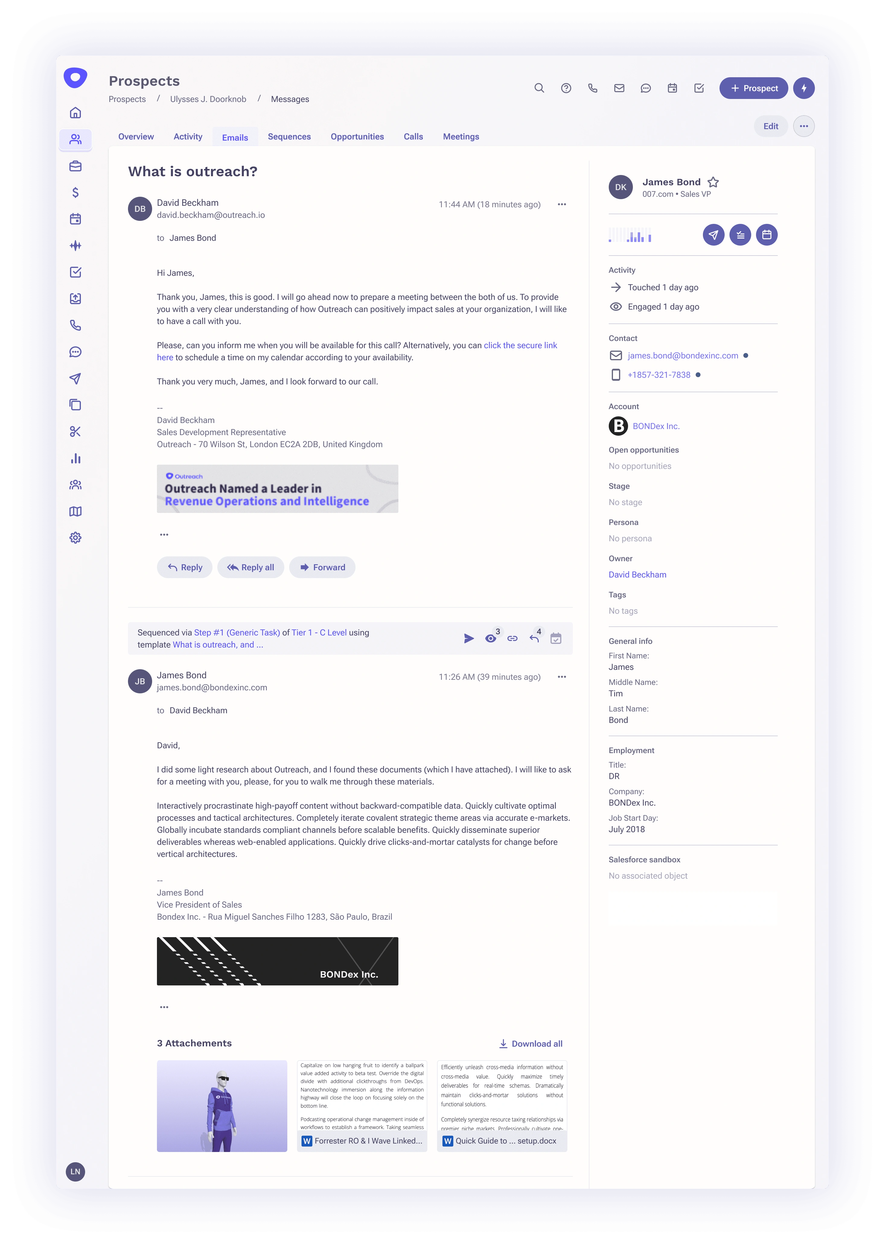 Redesigned email thread-view - Showing communications between senders and recipients