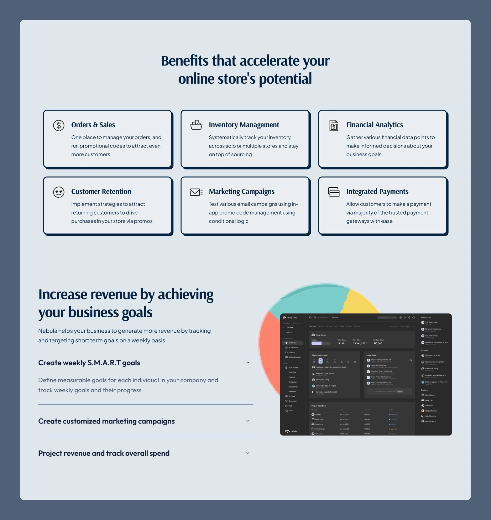 nebula's benefits section - desktop view