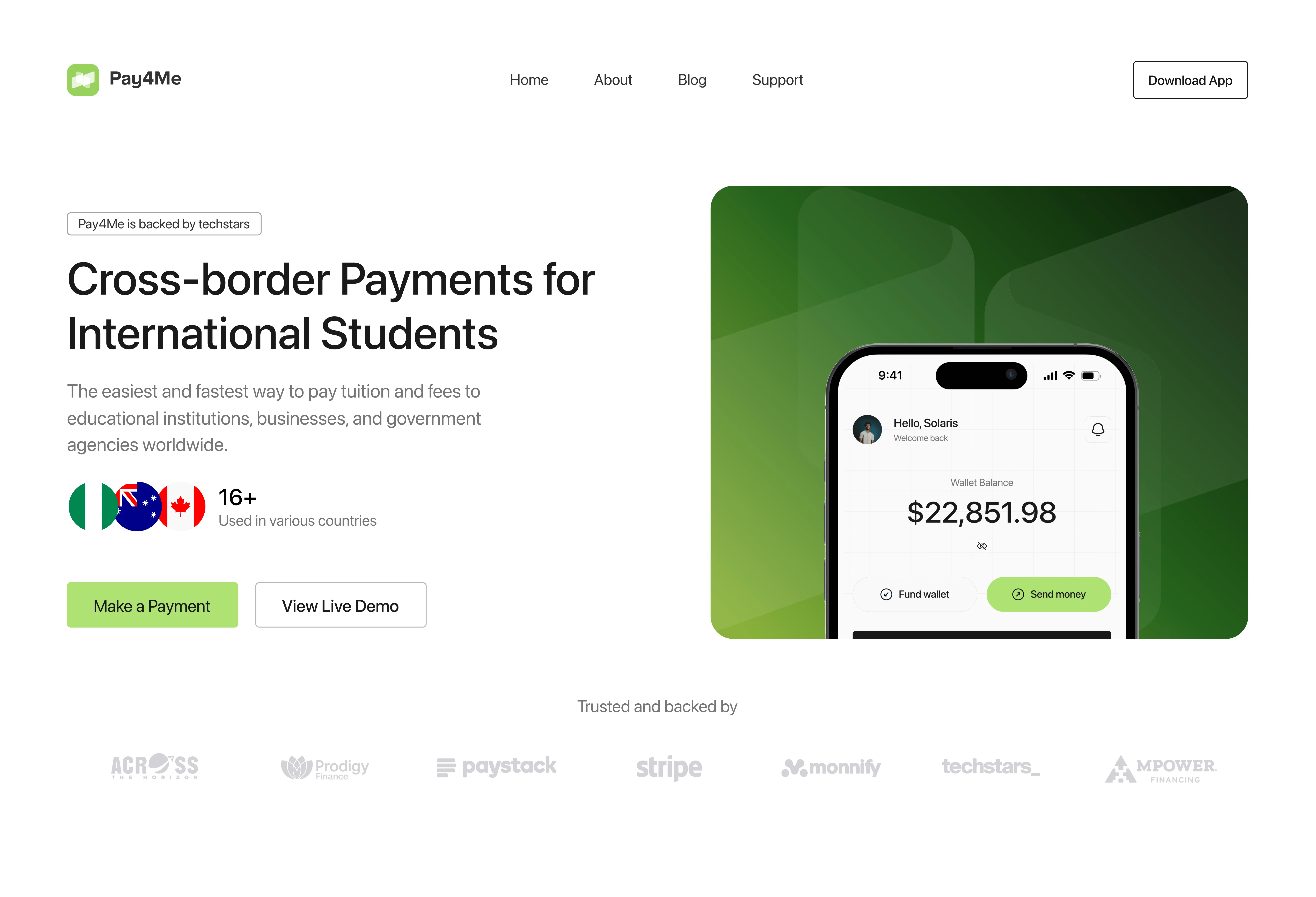 Header Section of the redesigned landing page 