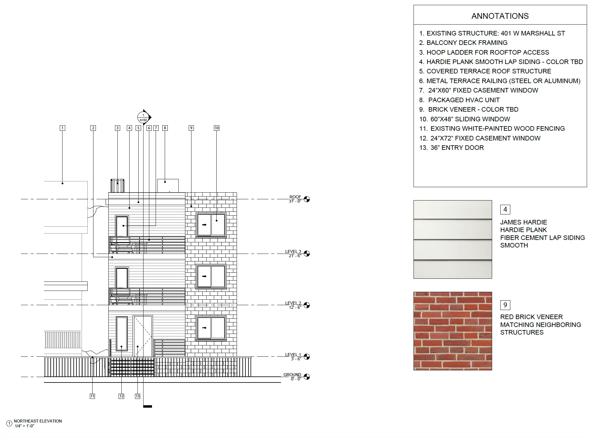 Enlarged Annotated Exterior Elevation