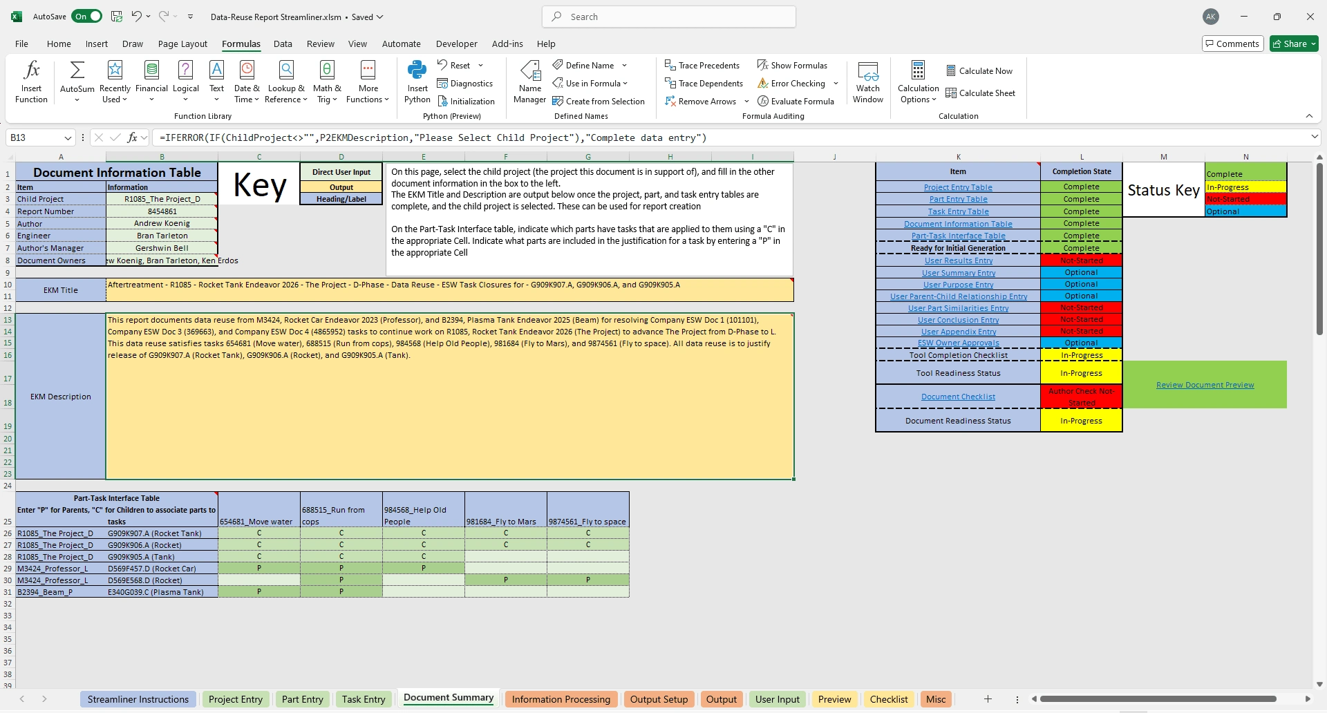 Document Summary and Checklist Sheet