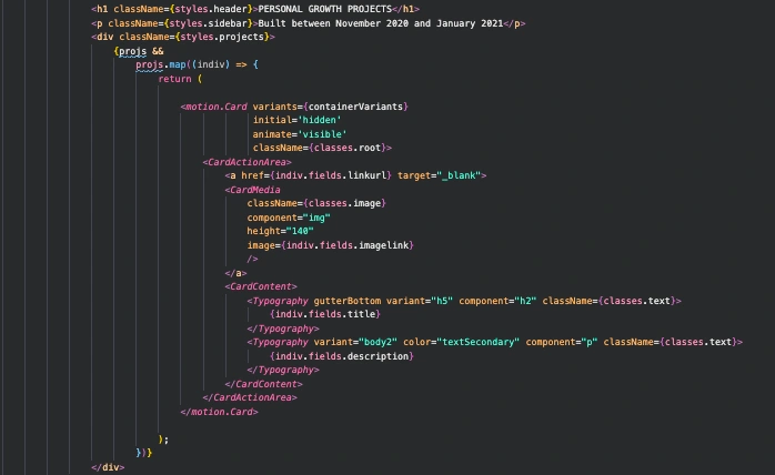 Here's a snapshot of some of the code! SUPER lightweight, fast, and highly SEO friendly.