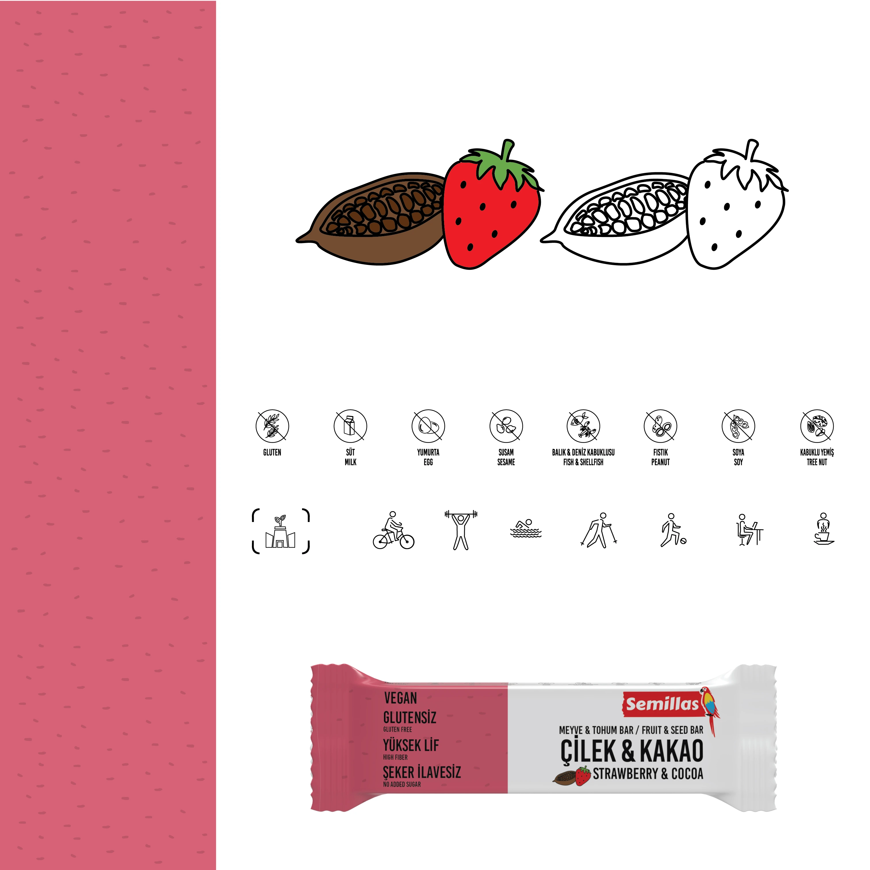 Illustrations and color pallete for Strawberry & Cocoa Bar