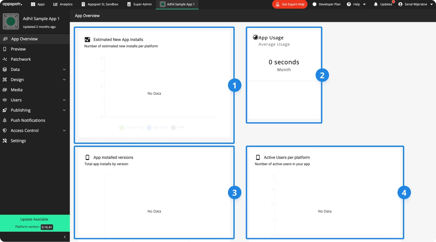 Old app dashboard on Appspotr