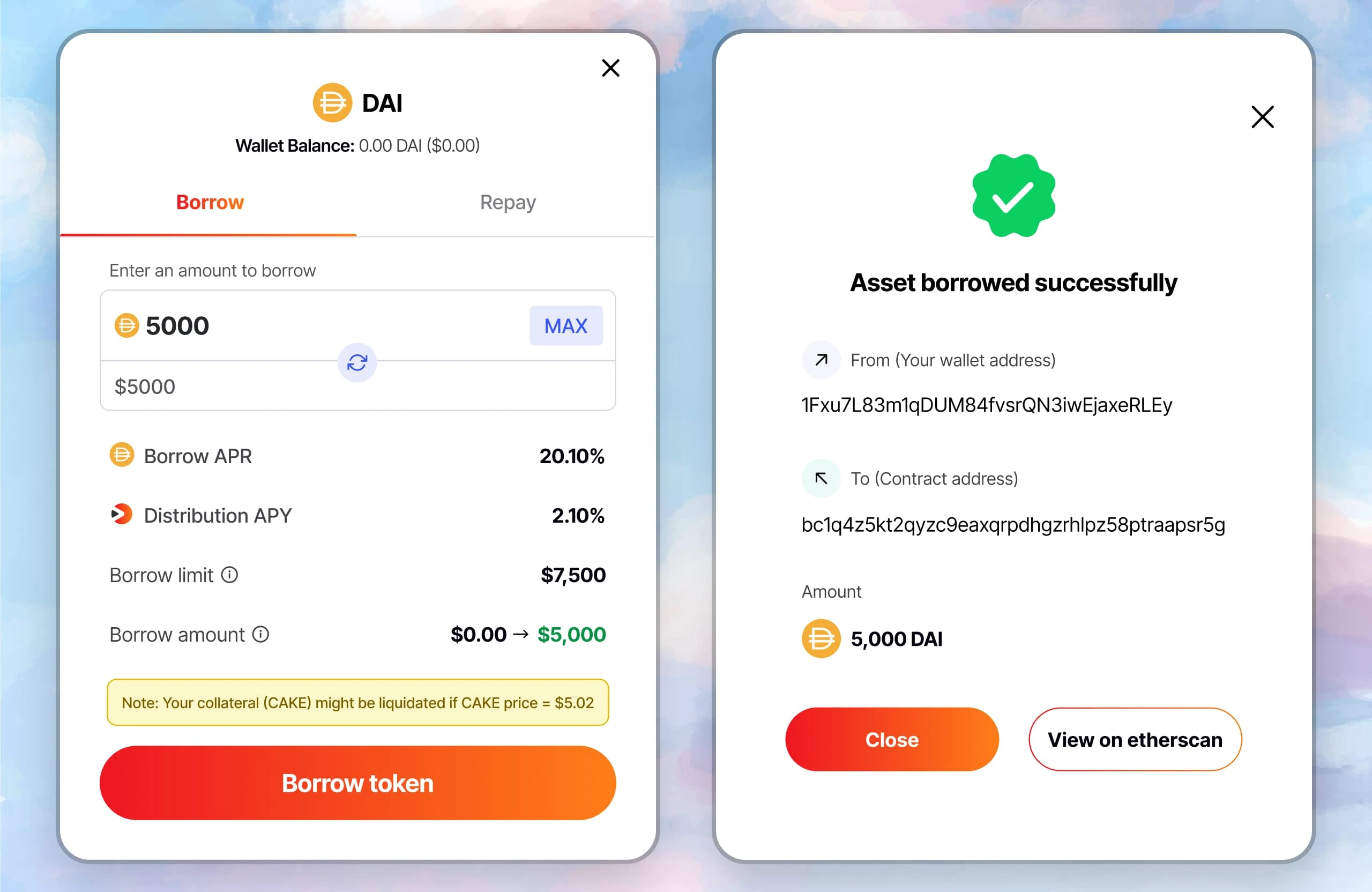 Transaction and confirmation modal