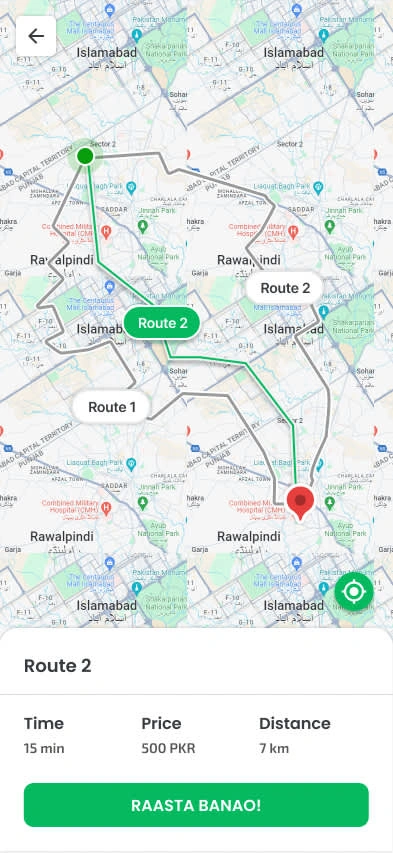 Multiple routes for traveling to destination on the basis of time and distance.